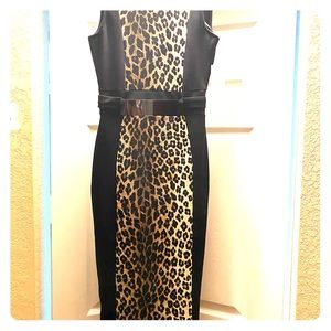 CHEETAH PATTERN BLACK DRESS WITH BELT